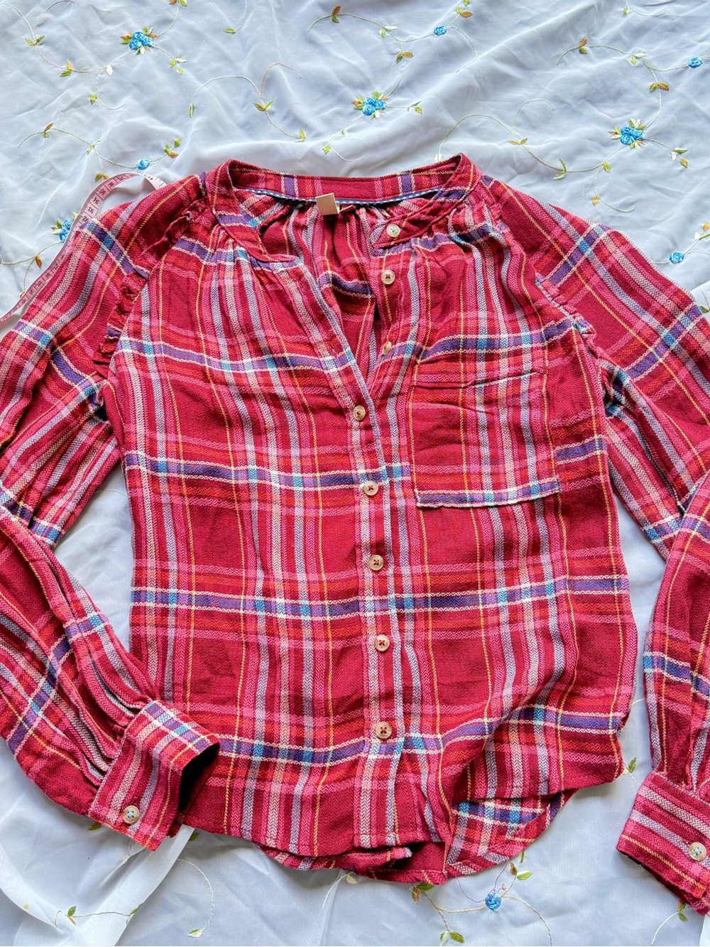 Pilcro maroon Plaid Button-Front Blouse- Viscose Wool Blend